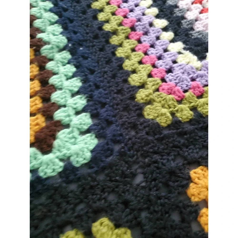 Handcrafted Crochet Granny Square Afghan Blanket Throw 48x72 colorful VTG